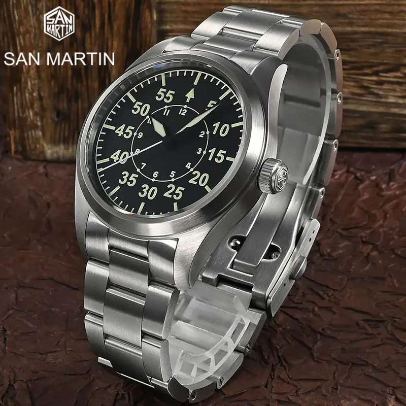 

San Martin 39mm Pilot Top Men Watch Luxury Fashion NH35 Automatic Mechanical Clock Sapphire Crystal 20Bar Waterproof C3 Luminous