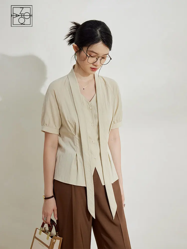 ZIQIAO Миниатюрный размер Ретро рубашка во французском стиле на шнуровке для женщин