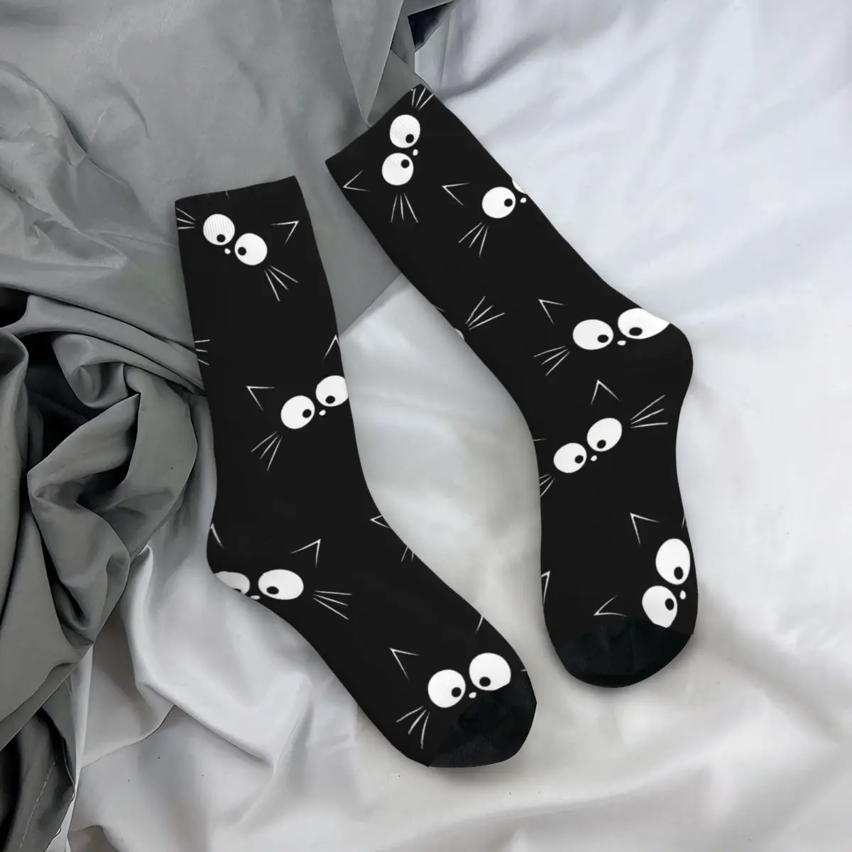 Happy Men's Socks Cute Black Retro Harajuku Cat Meow Hip Hop Seamless Crew Crazy Sock Gift Pattern Printed images - 6