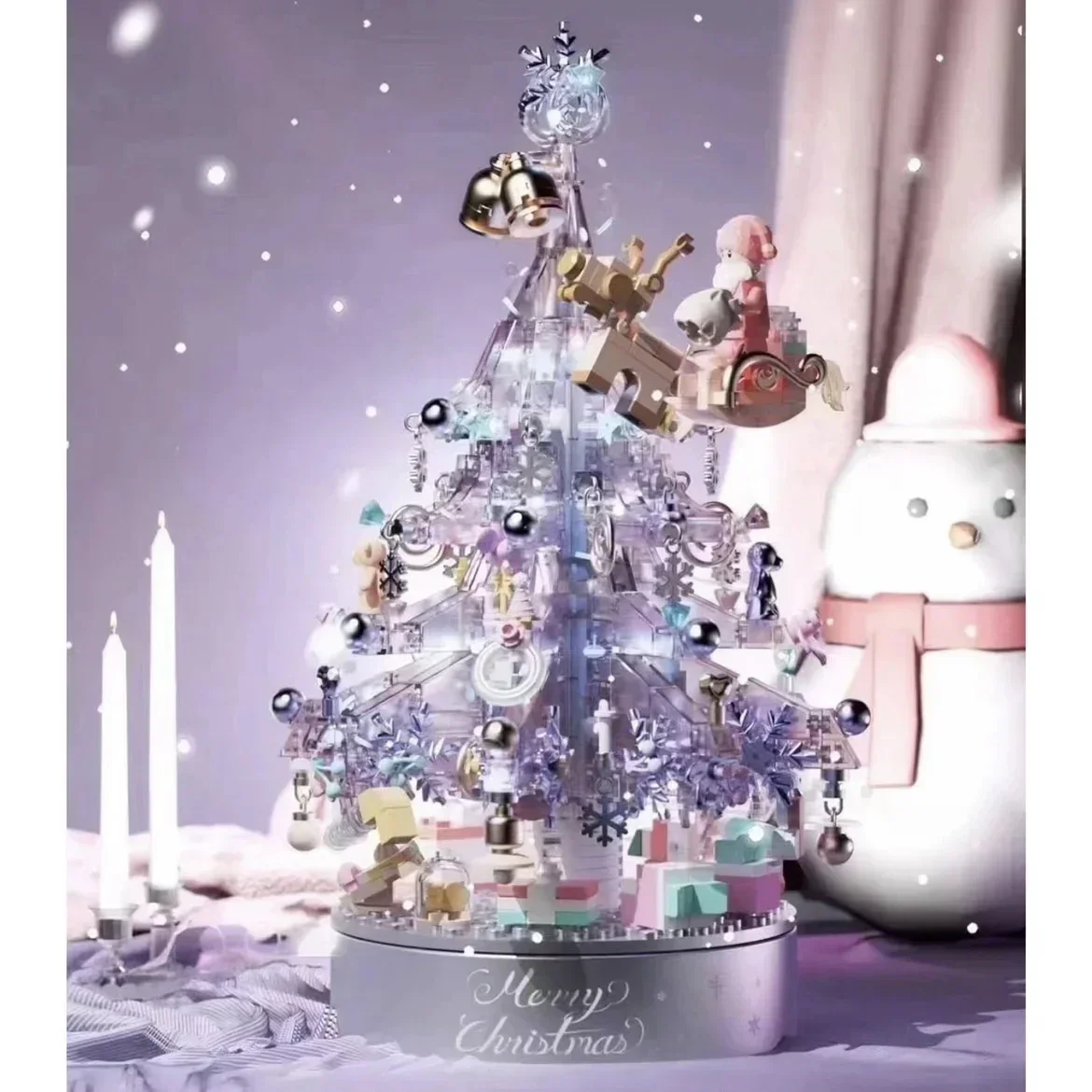 

Рождественские подарочные блоки, Рождественская елка, Музыкальная шкатулка со светодиодной подсветкой, вращающаяся музыкальная шкатулка для девочек, детские сборные игрушки «сделай сам»