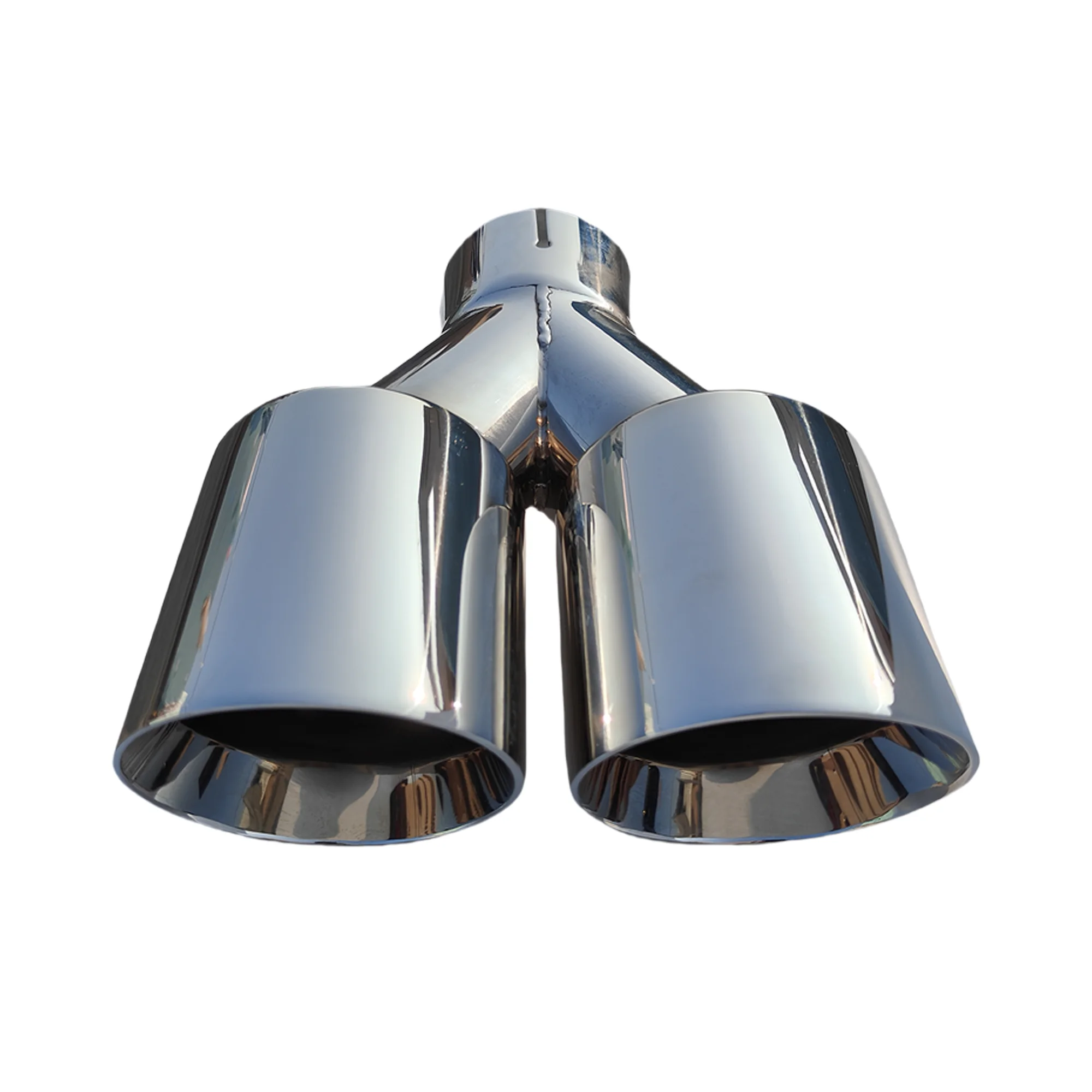1 Pcs Universal Car Stainless Steel Tail Throat Silencer Length Y-Shaped Double Out Twill Glossy Exhaust Muffler Tip