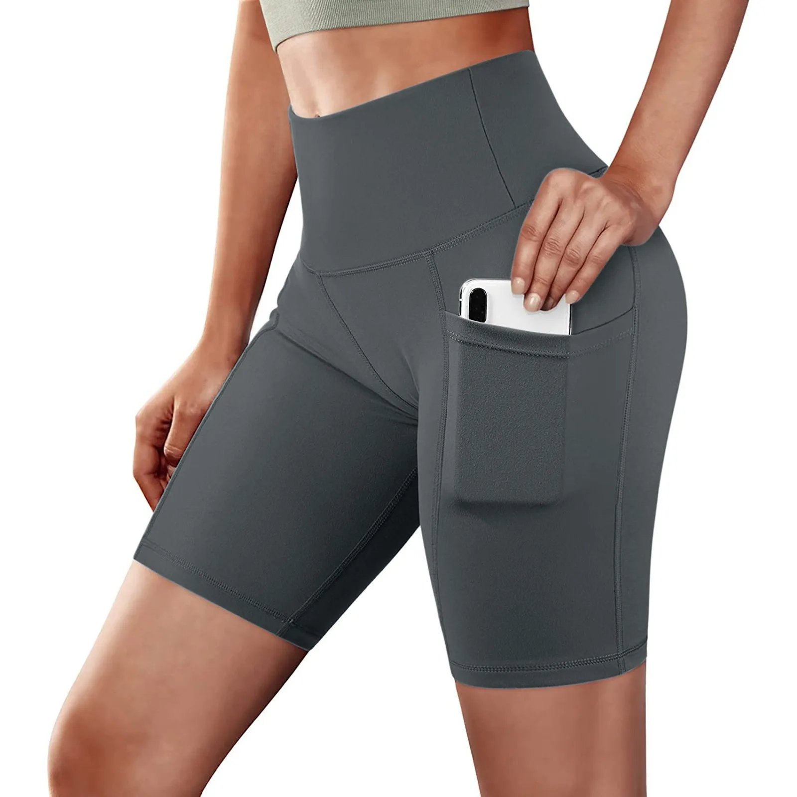 

Womens Training Pockets High Waist Yoga Running Abdomen Pants Control Shorts Yoga Pants
