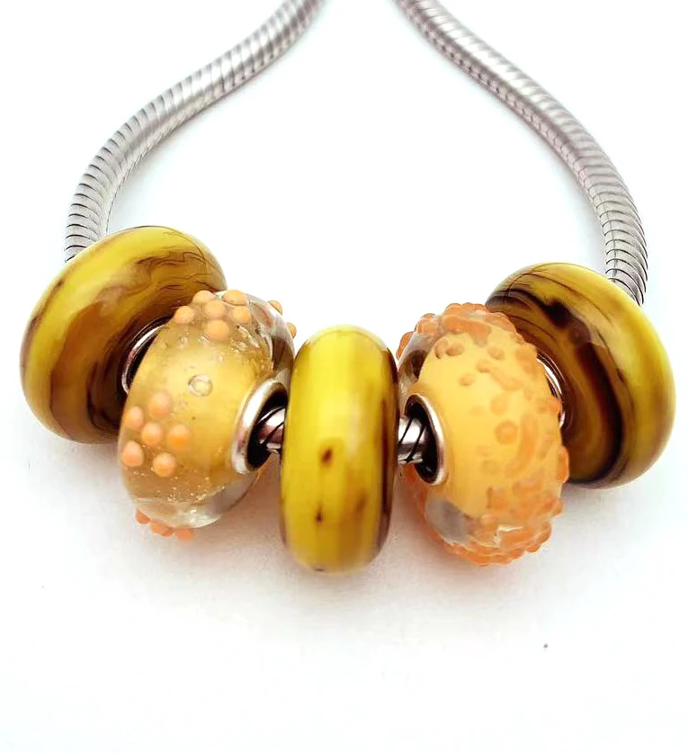 

YG978 5X 100% Authenticity S925 Sterling Silver Beads Murano Glassbeads NEW Fit European Charms Bracelet Diy Jewelry Lampwork