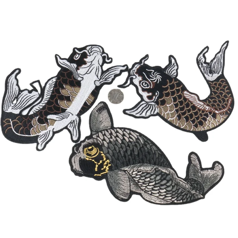 

Chinese Style Carp Fish Embroidered Patches Stripes Classic Ethnic Carp Koi Embroidery Patch DIY Patches Applique Cloth Stickers