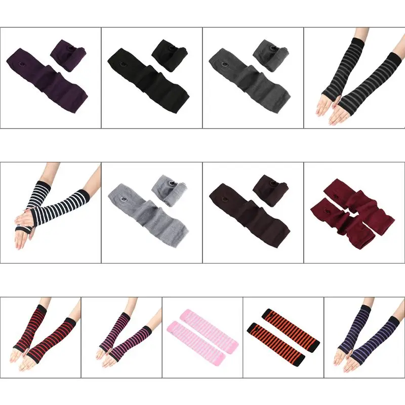 

Punk Gothic Long Fingerless Gloves Knitted Elbow Length Thumb Hole Arm Warmer