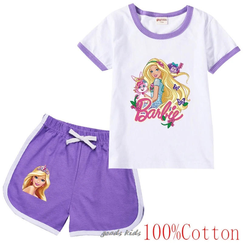 Популярные футболки с короткими рукавами и шортами мультяшным принтом для