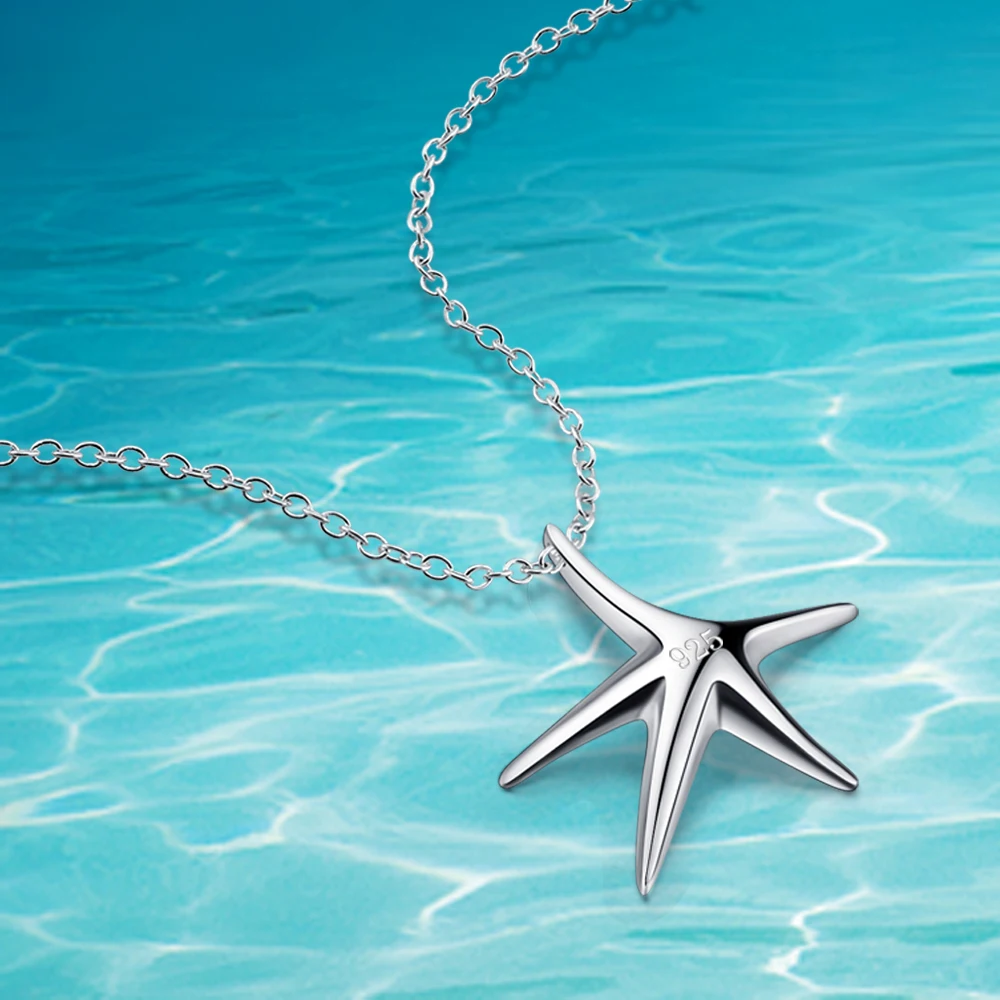 

Ожерелье с подвеской в виде морской звезды, ожерелье из стерлингового серебра 925 пробы для женщин, милое женское ожерелье с маленькой пятико...