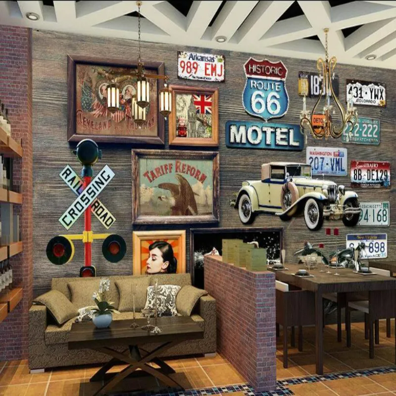 Фреска для номерного знака Route 66 Настенные обои бара фоновые картина гостиной
