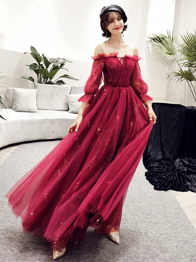 

2023 Mesh Long Sleeve Long Party Dress New Slim Hish Waist Fairy Dream Sexy Club Red Dress Female Lace Up Drawstring Banquet