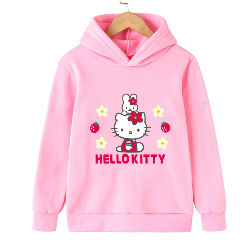 

Кавайная детская модная одежда Hello Kitty Sanrio, осенняя одежда для маленьких девочек, костюм с котом, детские толстовки, повседневные спортивные костюмы для малышей