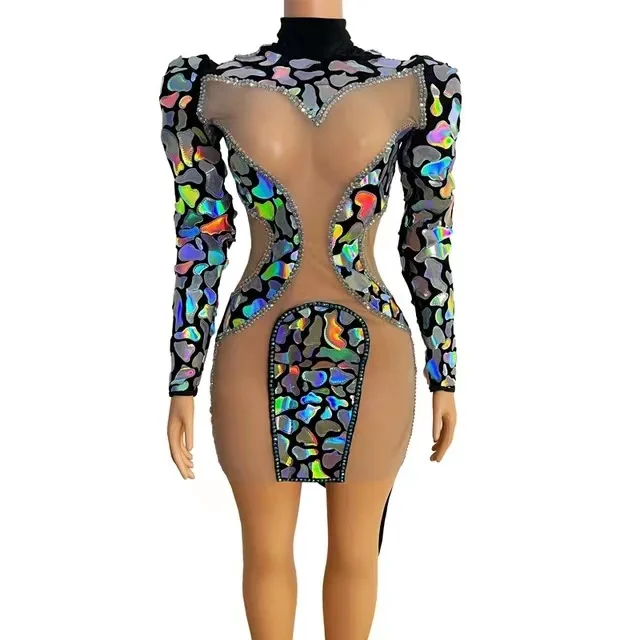 

Sparkly Multi-color Sequins Short Dress Birthday Celebrate Black Velvet Outfit Evening Dancer Show Dresses Rave Clothes