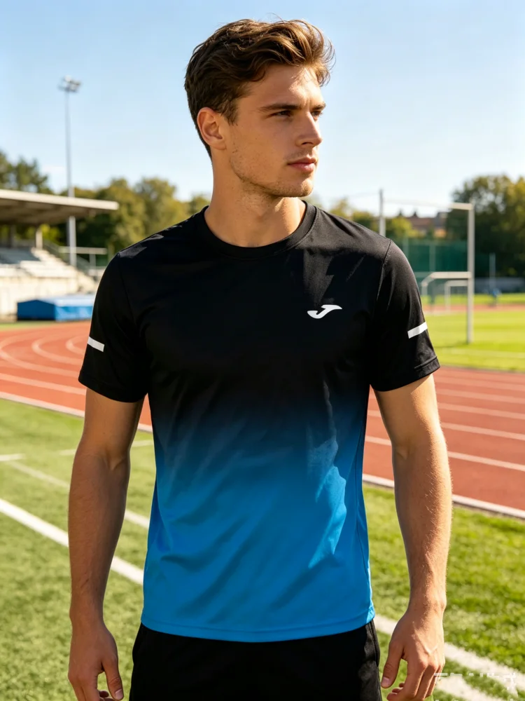 Фото Мужская футболка JOMA Summer 3D Print для занятий спортом на открытом воздухе, влагоотводящая и быстросохнущая, с коротким рукавом, для тренировок по футболу №4