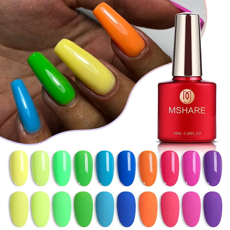 

MSHARE Rubber Base Neon Green Nail Gel Polish Coat 10ml Vernis Semi Permanent Nails Manicure Soak Off LED UV Gel Varnishes