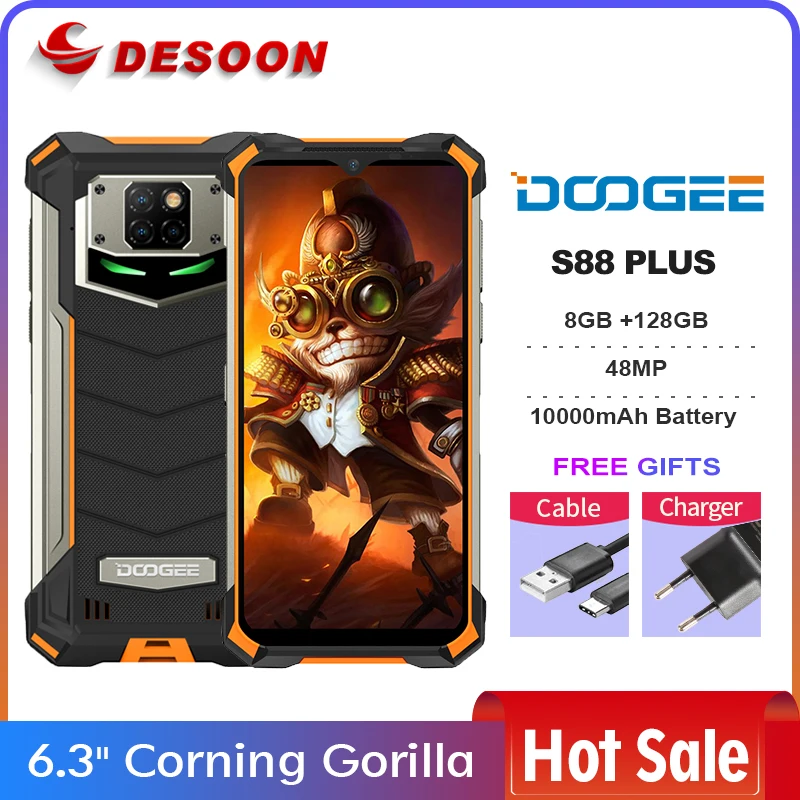 DOOGEE S88 Plus Rugged Mobile Phone Global version 48MP Main Camera 8GB RAM 128GB ROM IP68 smartphone Android 10 OS