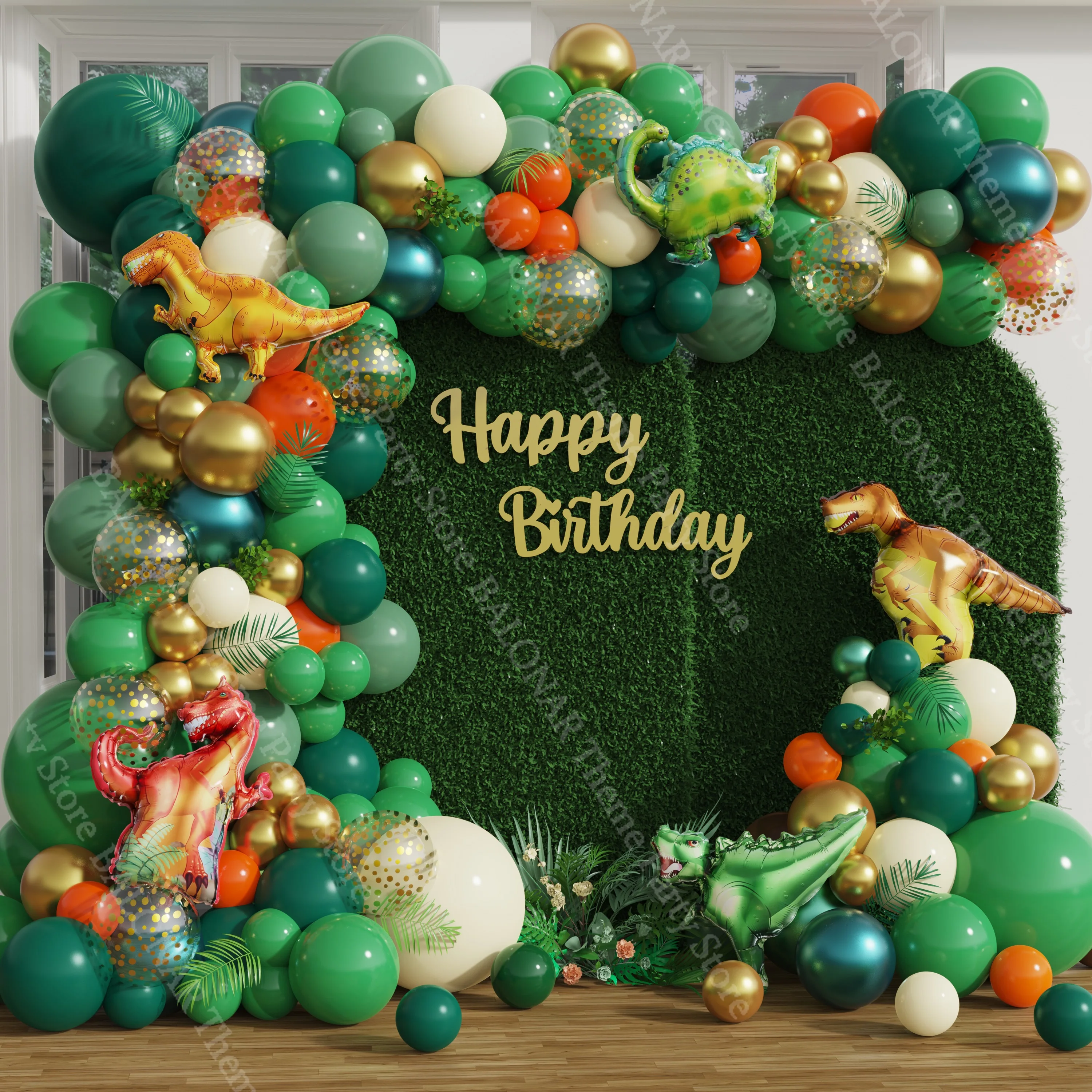 

120pcs Dinosaur Theme Safari Animal Dark Green Balloon Garland Kids Birthday Baby Shower Jurassic Jungle Party Decoration Suppli