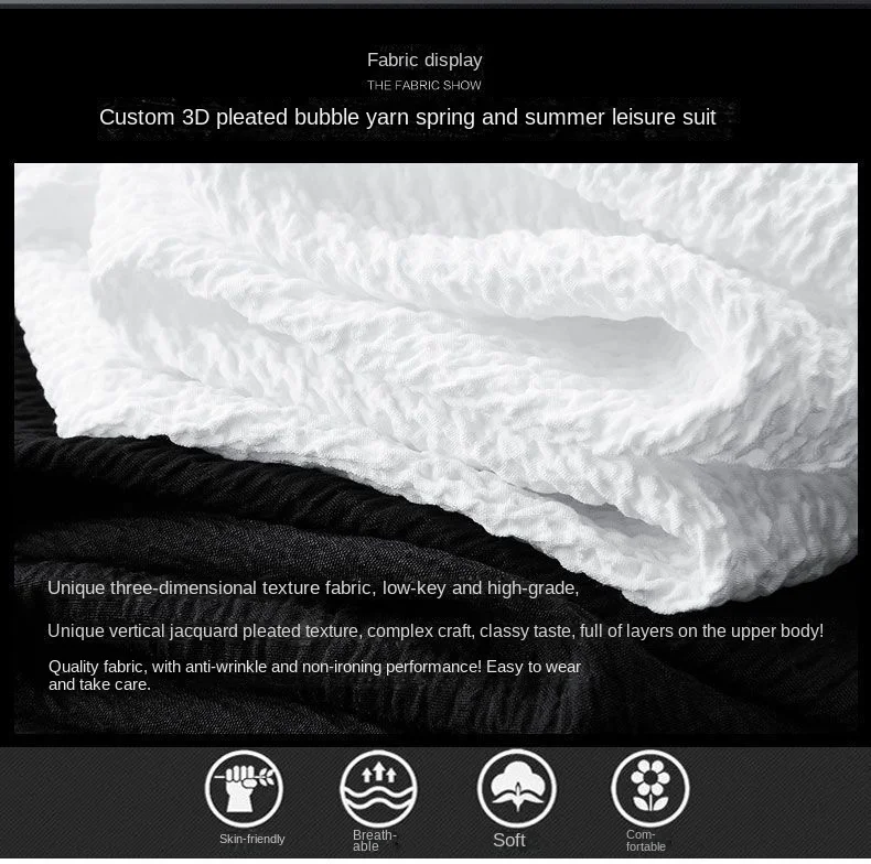 Spring and Summer New Fashion Suit Men's Long Sleeve Casual Shirt and Pants Seersucker Striped Pleated Robe Two-piece Set Shirts