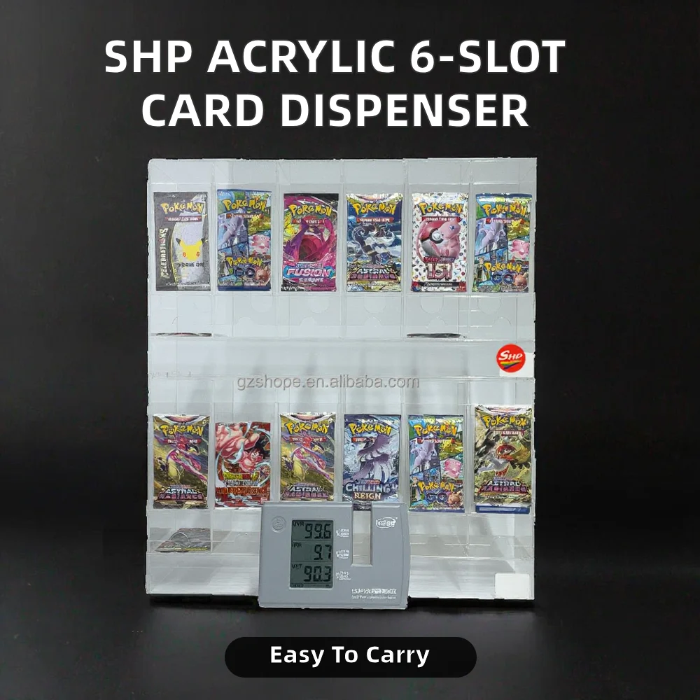 Фото Оптовый портативный прозрачный акриловый диспенсер для бустер-паков TCG с 6 слотами, акриловый держатель для игровых карт №3