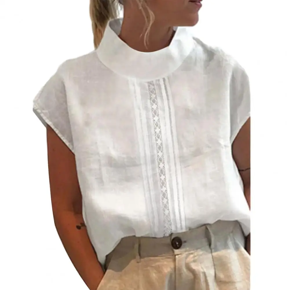 

Vintage Blouse Lace Stitching Shirt Top Oversized Solid Color Lady Retro Blouse