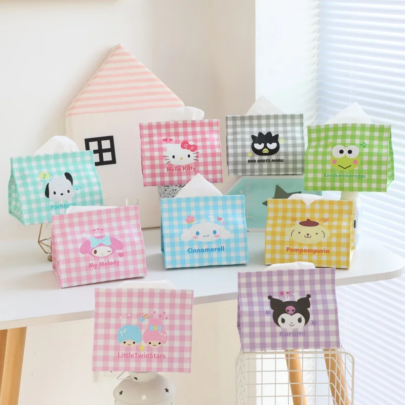 

Кавайная настольная коробка для салфеток Sanrio, милая мультяшная Автомобильная бумажная коробка Kuromi Mymelody Cinnamoroll, японская клетчатая Подарочн...