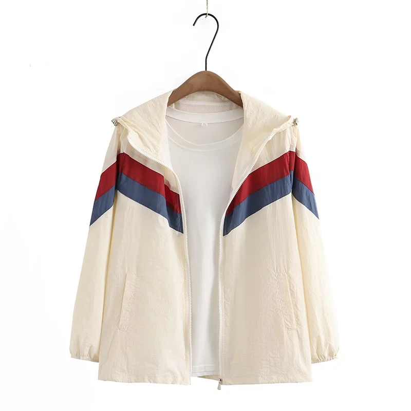 Plus Size Women's XL-4XL Patchwork Spring Summer Jackets Long Sleeved Zip Up Female Outerwear