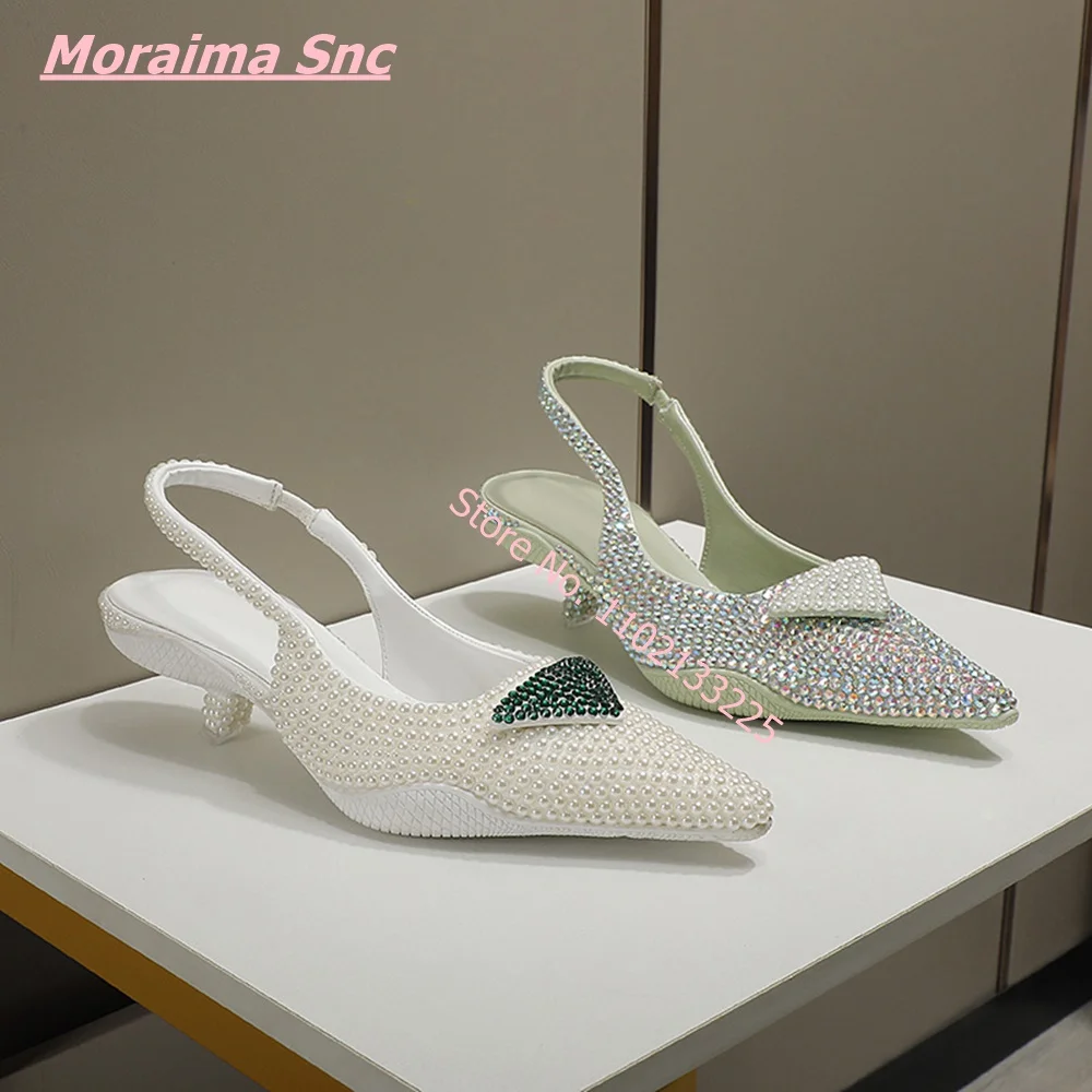 2022 Autumn New Women Pumps Pointed Toe Thin Low Heel Free Shipping Crystal Back Straps Luxury Design Stiletto Wedding Shoes