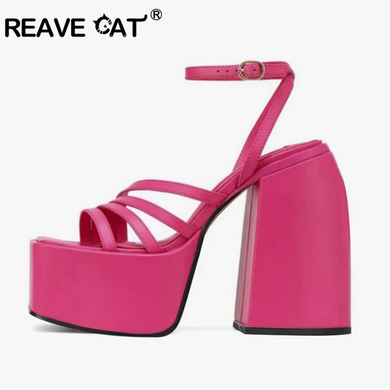 

2022 New High Heels Women Sandals Thick Platform Female Slippers Buckle Ankle Strap Dress Office Ladies Wedding Mules Big 43