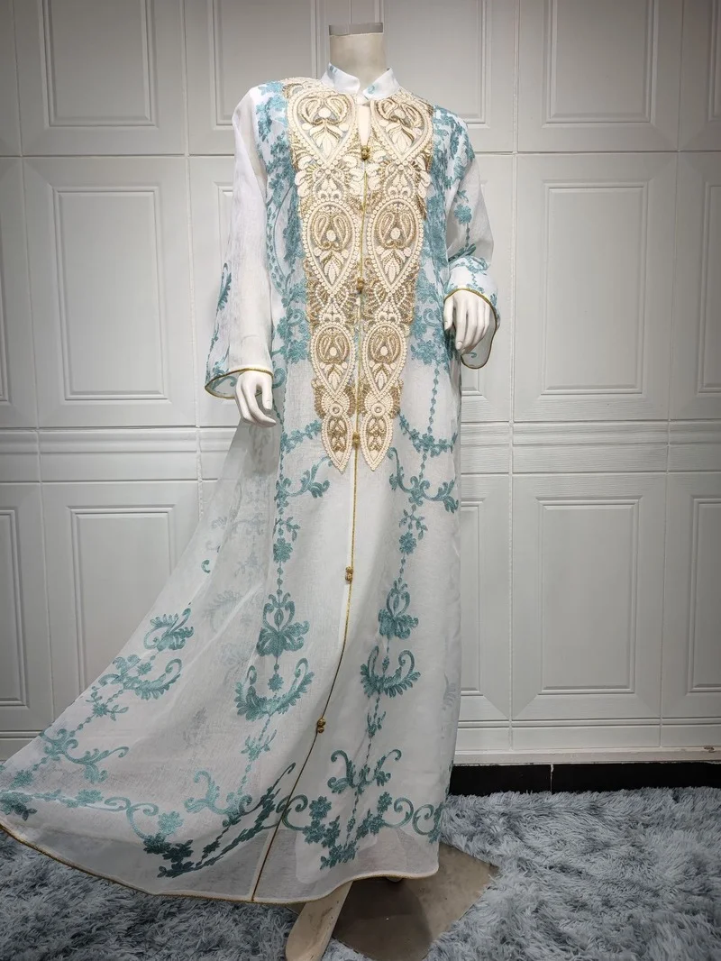 New Morocco Long Dress Muslim Women Ramadan Long Abayas Robes Fancy Maxi Dress French Stylish Islamic Party Dress Spring 2022