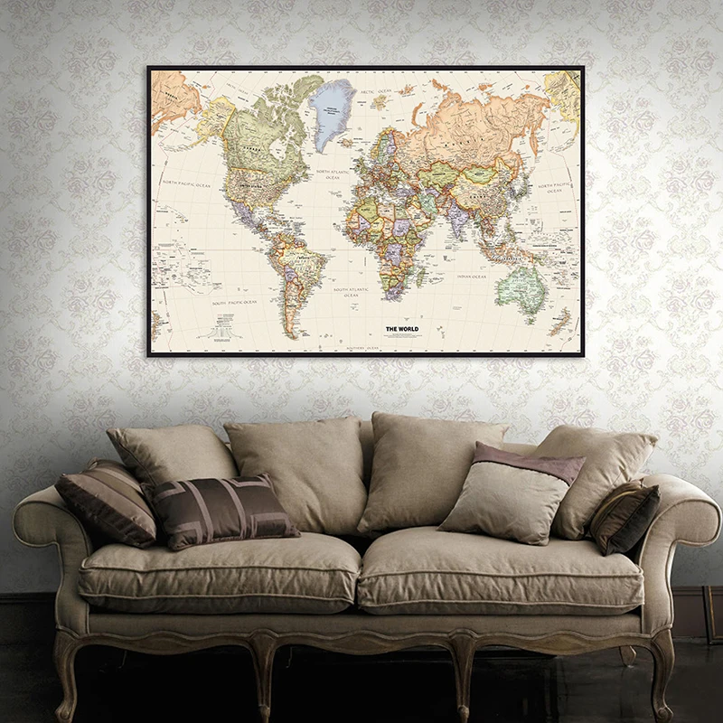 

130*90cm The Retro World Political Map Non-woven Canvas Painting Wall Art Poster Living Room Home Decoration School Supplies