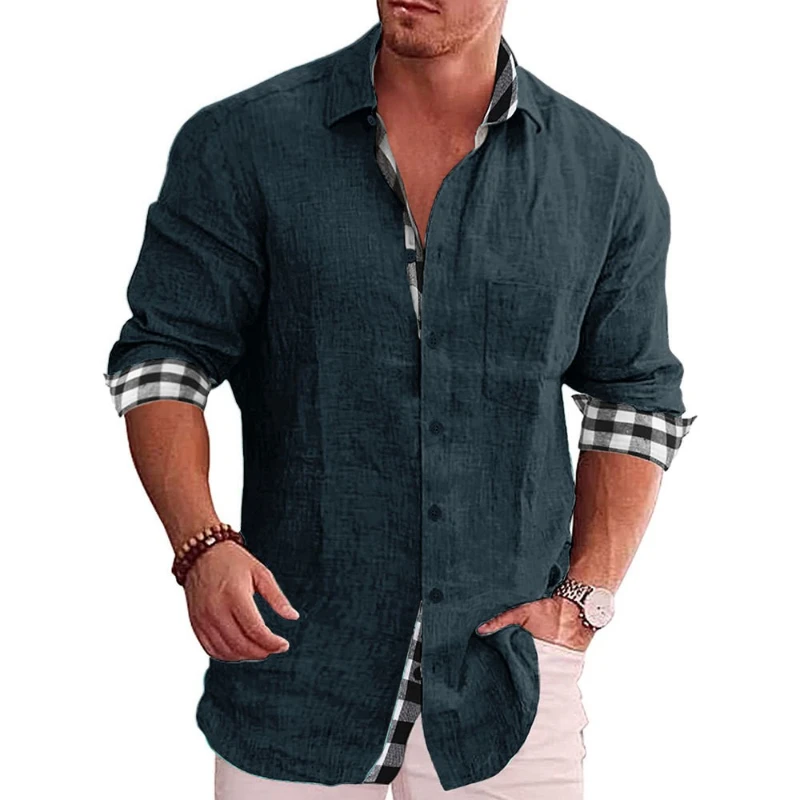 

2023 New Men's Casual Blouse Cotton Linen Shirts Long Sleeve Loose Tops Tee Shirt Spring Autumn Casual Handsome Men's Shirts