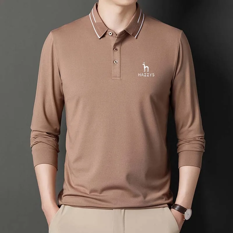 Men's Golf HAZZYS Polo Spring Clothes Men For Long Sleeve T-shirt Casual Everyday Versatile Wear Solid Color Cotton Top