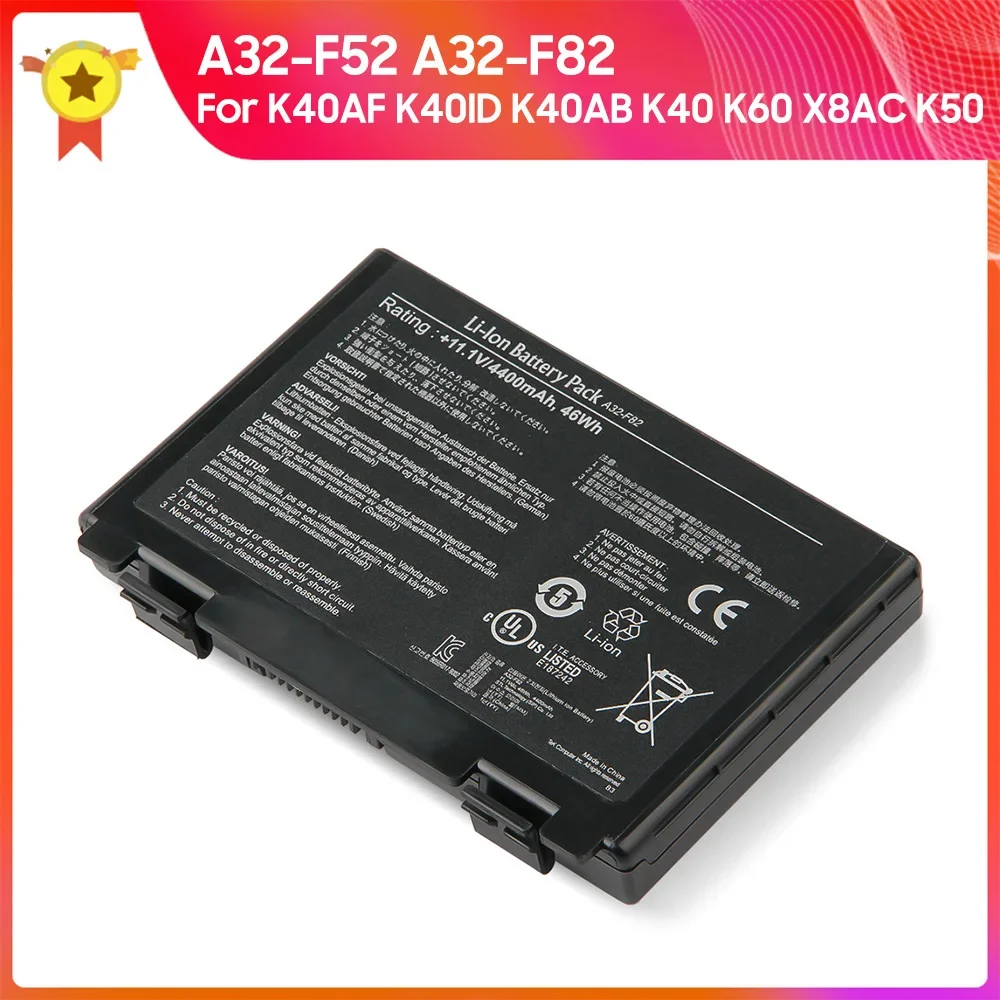 Фото Аккумулятор A32-F82 A32-F52 для Asus K40ID K40AF K40AB K60 K40 K50 X8AC, высококачественные батареи 4400 мАч №1