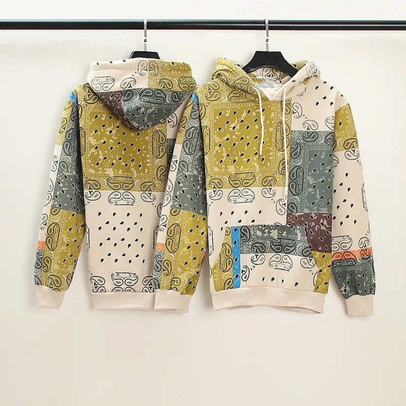 

Cotton Spring Autumn Street Ethnic Style Stitching High Street Hooded Men's Coat Loose Hip Hop Pullover Sweatshirt