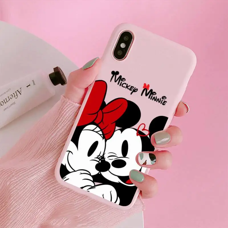 Mickey and Minnie Mouse Phone Case For iphone 13 12 11 Pro Max Mini XS 8 7 6 Plus X SE 2020 XR Matte Candy Pink Silicone cover