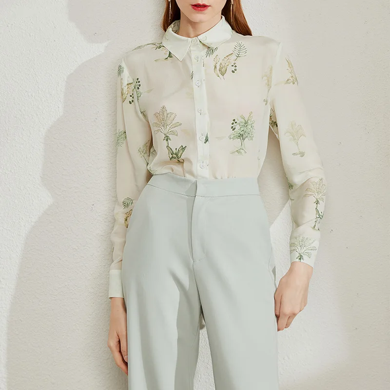 Рубашка с принтом из крепдешина для женщин 100% чистый шелк мягкая и нежная