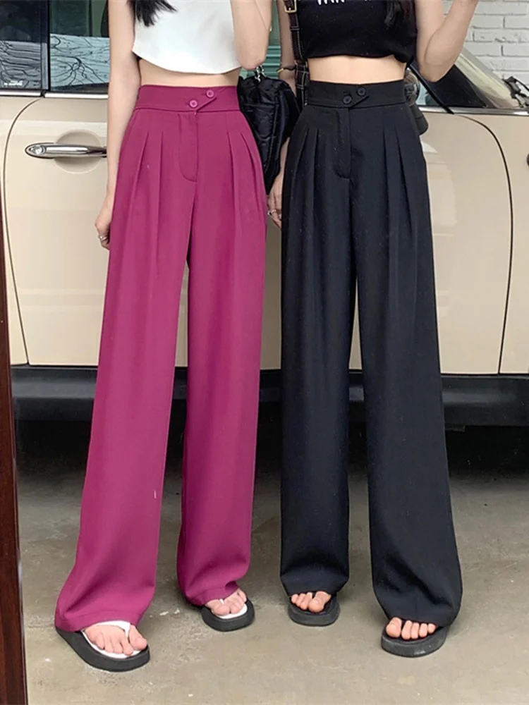 

Korean S-4Xl Women Suit Wide Leg Pants Summer Thin High Waist Straight Trousers Fashion Office Lady Harajuku Casual Pant
