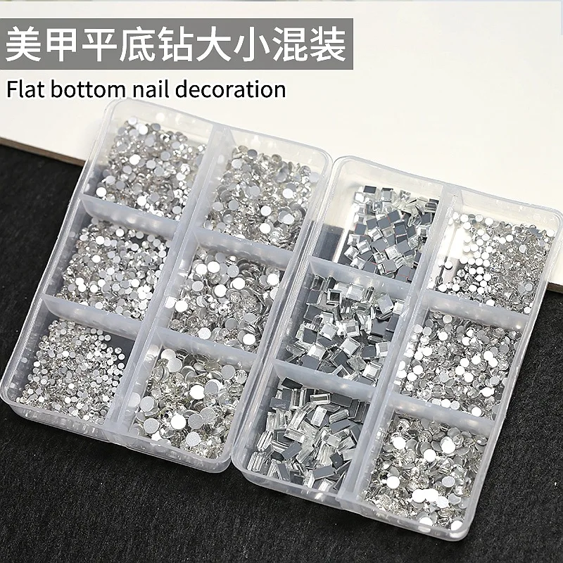 

1440pcs White Colorful Square Nail Rhinestones Mixed Size Diamonds AB Flatback Crystal Pearl 3D Gems Nail Art Decorations Strass
