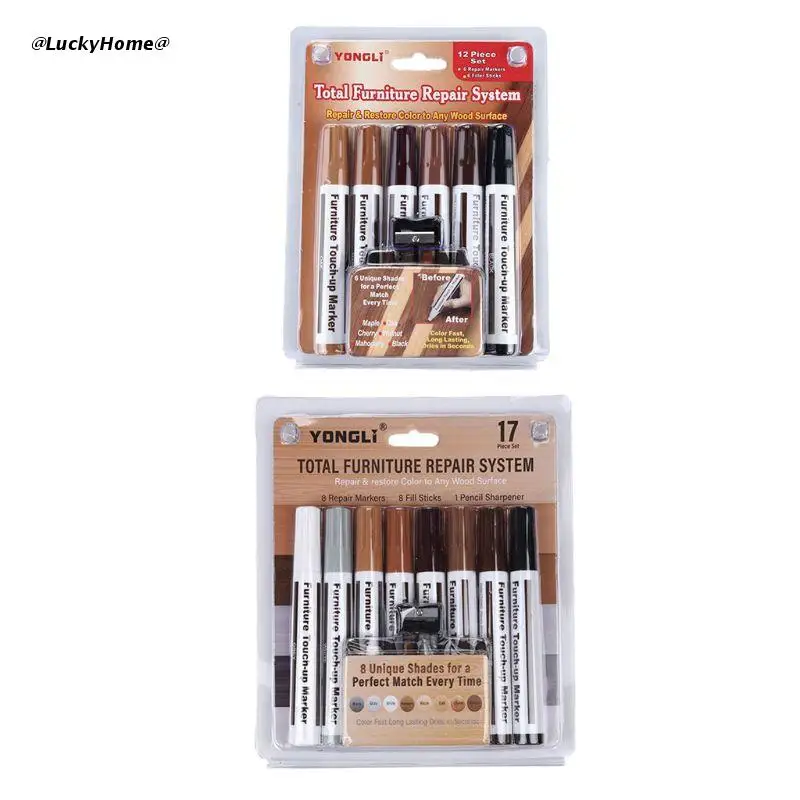 

Furniture Repair Kit Wood Markers - Set of 13 - Markers and Wax Sticks with Sharpener - for Stains Scratches Floors