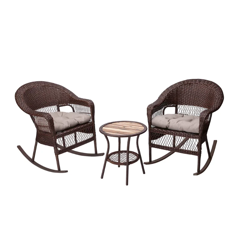 

Peaktop Indoor/Outdoor 3-Piece Bistro Table and Rocking Chairs, Brown