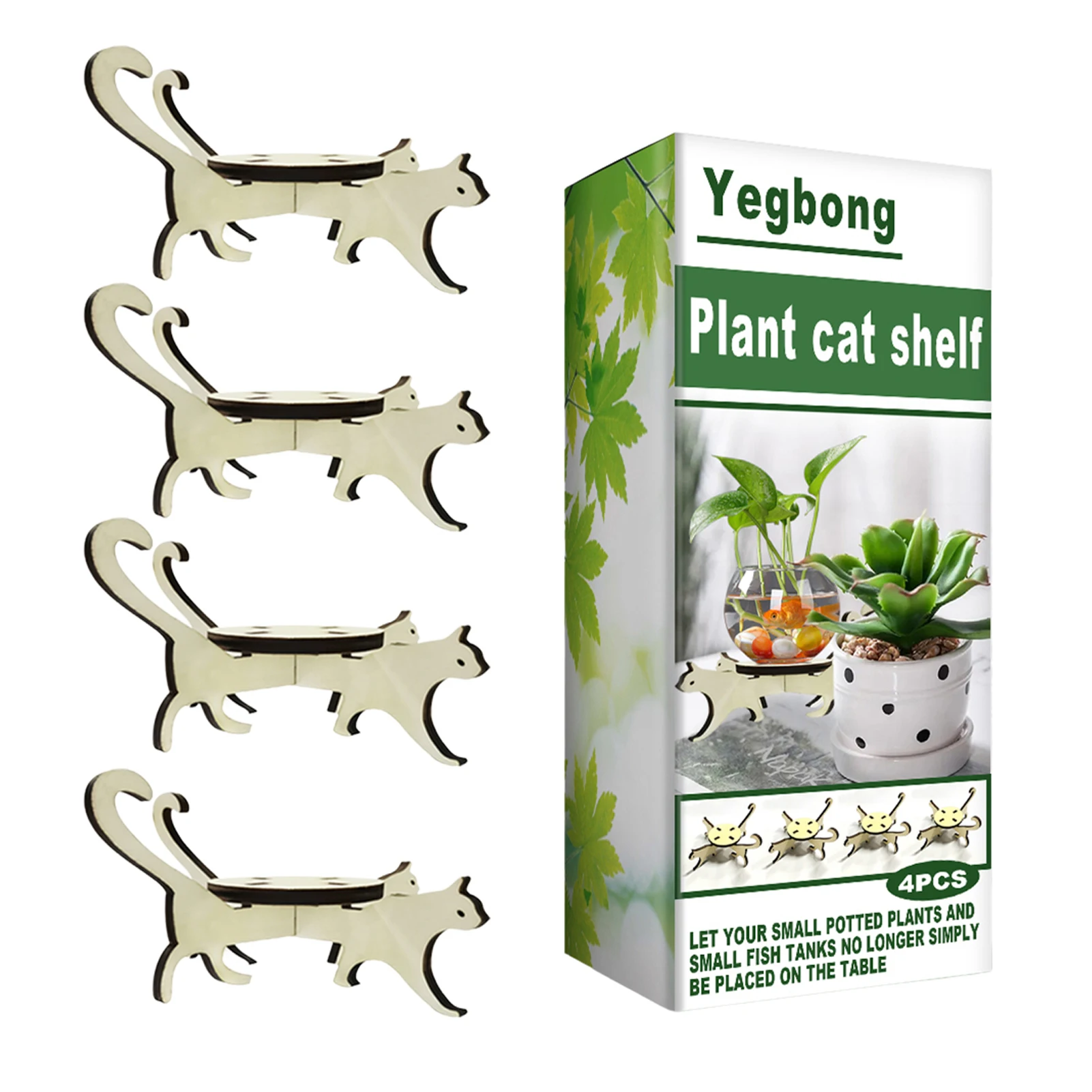 

4Pcs Cat Flower Pot Stand Wooden Cat-Shaped Plant Flower Stand Innovative Cat Flower Rack Plant Stand For Home Garden Wedding