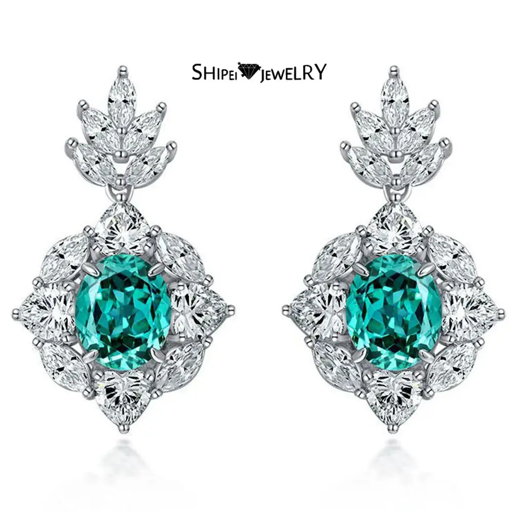 

Shipei 100% 925 Sterling Silver Created Moissanite Paraiba Tourmaline Gemstone Drop Dangle Earrings Fine Jewelry Wholesale