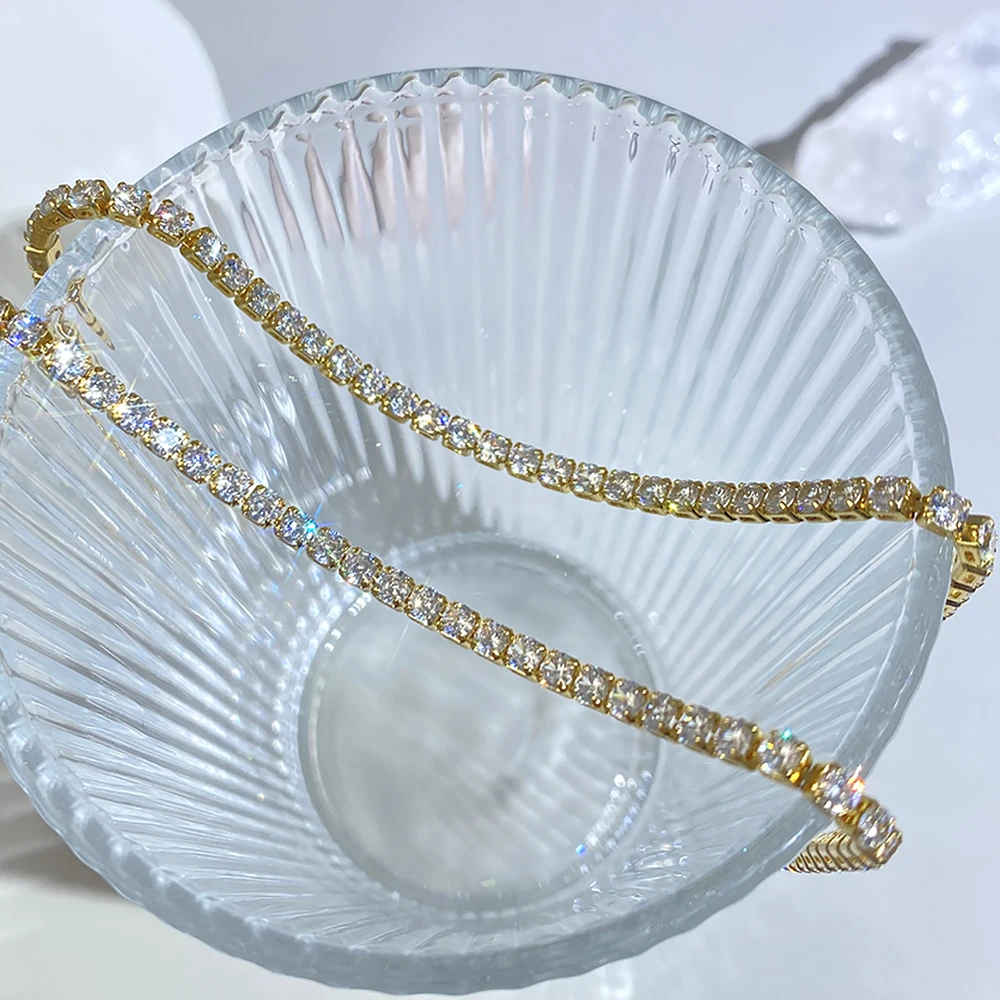 

Gold Color Silver Color Tennis Necklace for Women Pave Zircon CZ Long Chain Hiphop Neckalce Copper Real Plated Punk Collar