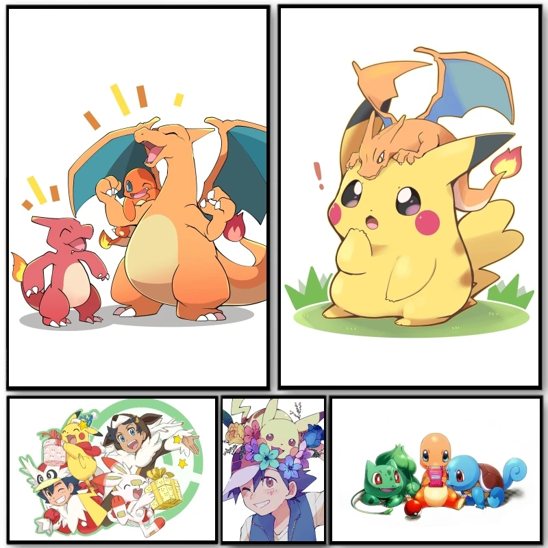 

Print On Canvas Pokemon Pikachu Charizard Cuadros Best Gift Cartoon Character Picture Children Gifts Living Room Comics Pictures