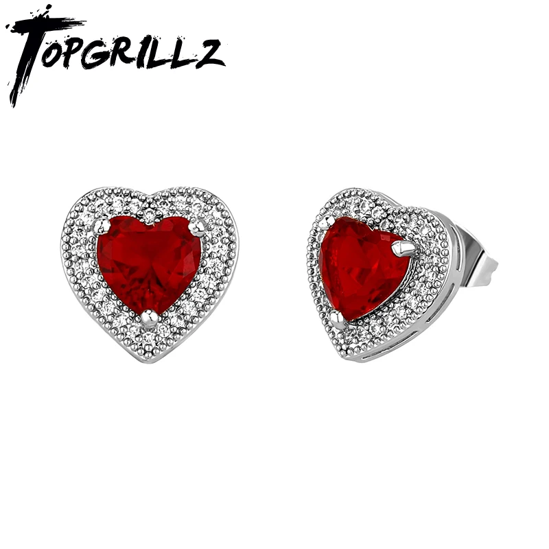 

TOPGRILLZ Heart Shape Colorful Gemstone Push Back Stud Earrings For Women Girls Iced Out Cz Stone Fashion Earring Jewelry