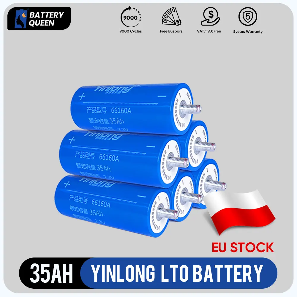 

35AH LTO Battery Yinlong 66160 2.3V 2.4V Lithium Iron 2.8V Real Capacity Original Cell for Car Audio Solar Energy Poland Stock