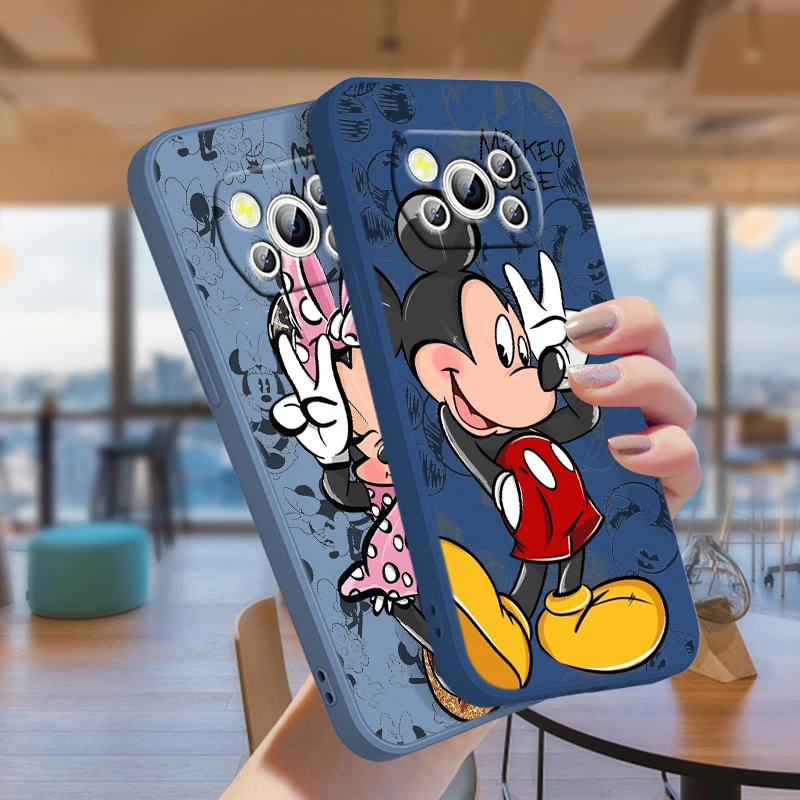 

Cute Disney Mickey Minnie For Xiaomi POCO C50 C40 X4 M5S F4 M4 X3 F3 M3 C3 Pro GT NFC 4G 5G Liquid Rope Silicone Phone Case