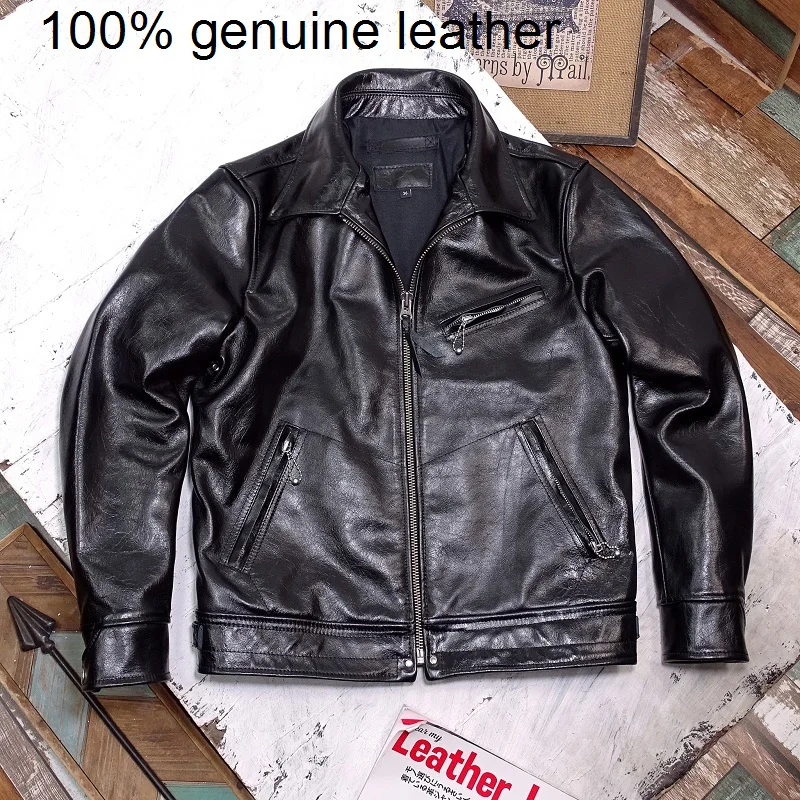 

waterproof Brand and new cowhide Hard jacket.Shiny Classic rider genuine leather coat.wholesales.quality