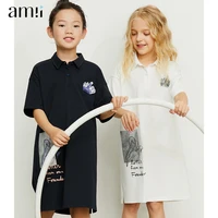 amii kids 4 16y dress for girls 2022 summer polo cotton knitted loose children dresses teens clothes 22130055