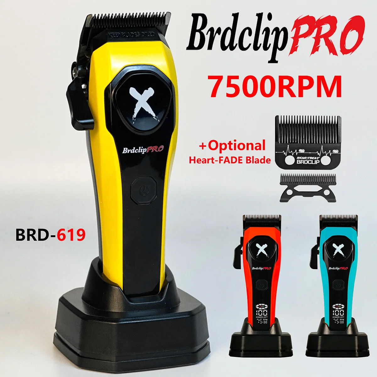 Фото BRDCLIP BRD 619 Профессиональная парикмахерская машинка для стрижки волос 7500 об/мин Прецизионные лезвия Базовое зарядное устройство ЖК-дисплей Машинка для стрижки волос для салона №1