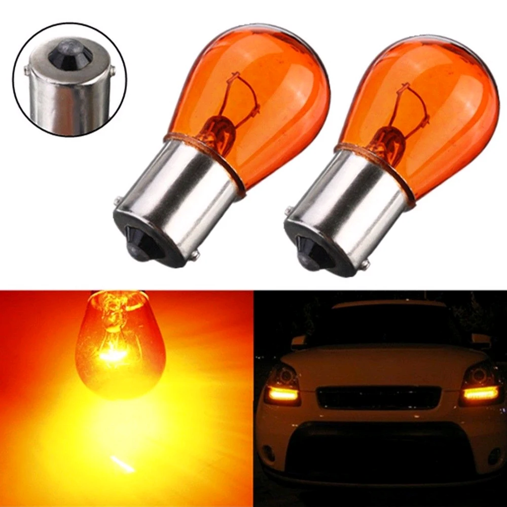 

2Pcs LED Amber Car Turn Signal Light Bulbs 1156 12V P21W Flat Foot Single Point Bulb Car Exterior Accessories Tools