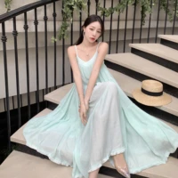 new light green women slip dress summer 2022 loose backless elegant korean dress sundress beach vacation party night dresses